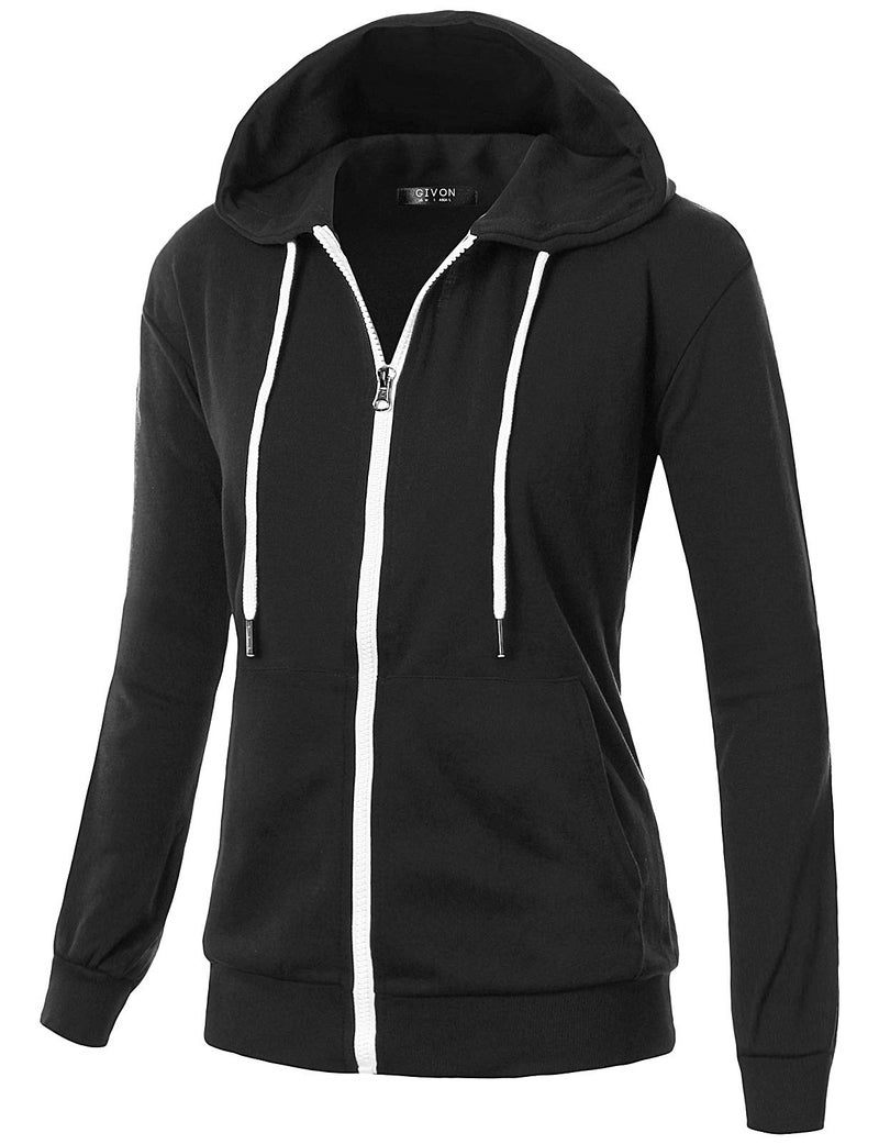 GIVON Women's Lightweight Zip Up Hoodie â€“ Long Sleeve Thin Casual Hooded Jacket, Plus DCF200-BLACK-4XL - Image 1